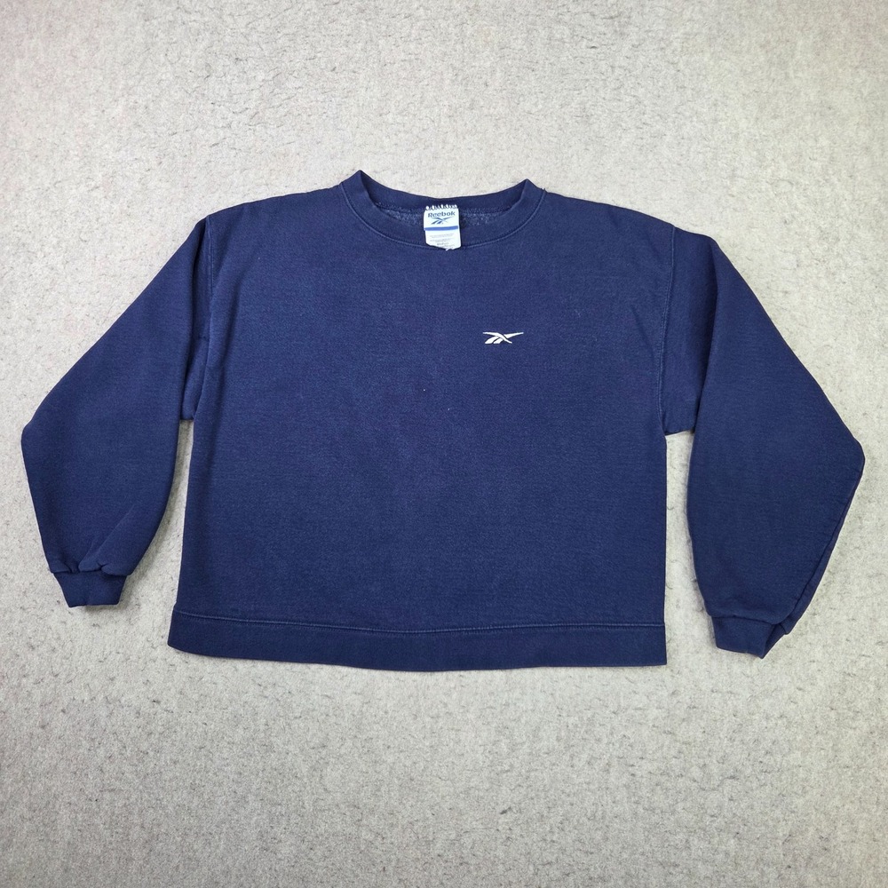 Vintage Reebok Sweatshirt Mens M Blue Pullover Crew Neck 90s Made in USA Y2K